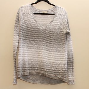 Hollister Grey and White Striped Knit Sweater